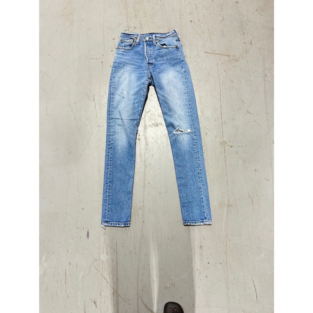 Levis 501 Skinny Jeans Light Wash Distressed Button Fly 25x32 29502-0013